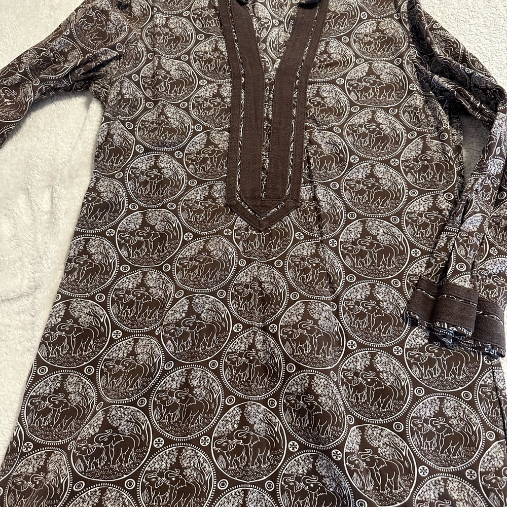 Brown Patterned elephant Tunic Top